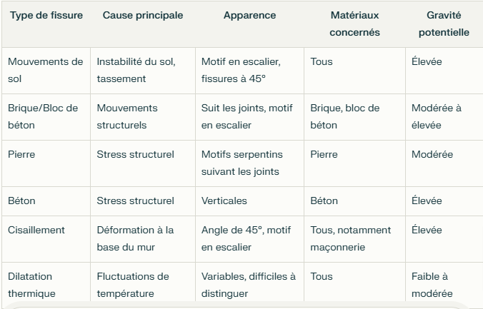 Types de fissures et leurs causes idf